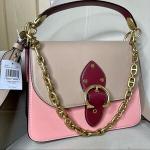New! Coach Beat Shoulder Bag-Colorblock w/Glovetanned Leather-Pink/Multi $550